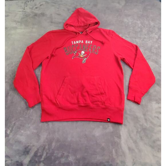 '47Tampa Bay Buccaneers Sz L Mens Red NFL Football Logo Sweatshirt Hoodie C14-25 - Picture 1 of 8